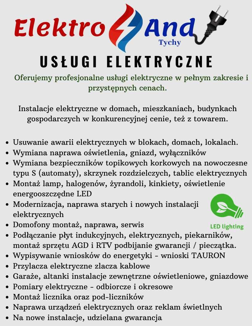 Elektryk Tychy Usługi, instalacje montaż wymiana tablic bezpiecznik...