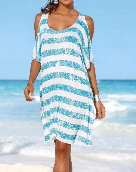 B.P.C sukienka tunika plażowa odkryte ramiona w paski ^44/46