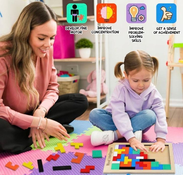 Tetris Układanka Puzzle Drewniane Klocki Bloki  3D Gra Logiczna