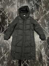 Nowa czarna długa kurtka zimowa płaszcz na zimę pikowany L