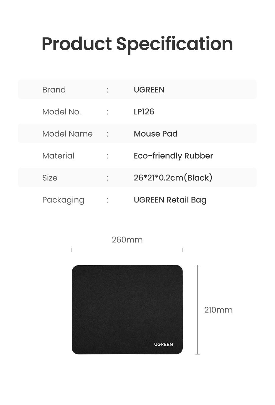 Ugreen Mouse Pad 26*21cm Black (LP126) килимок для миші