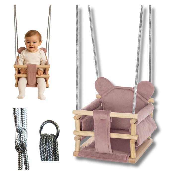 Huśtawka Welurowa Miś - Pudrowy Róż