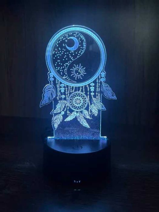 Nowa lampka LED 3D łapacz snów z motywem yin-yang, słońca i księżyca