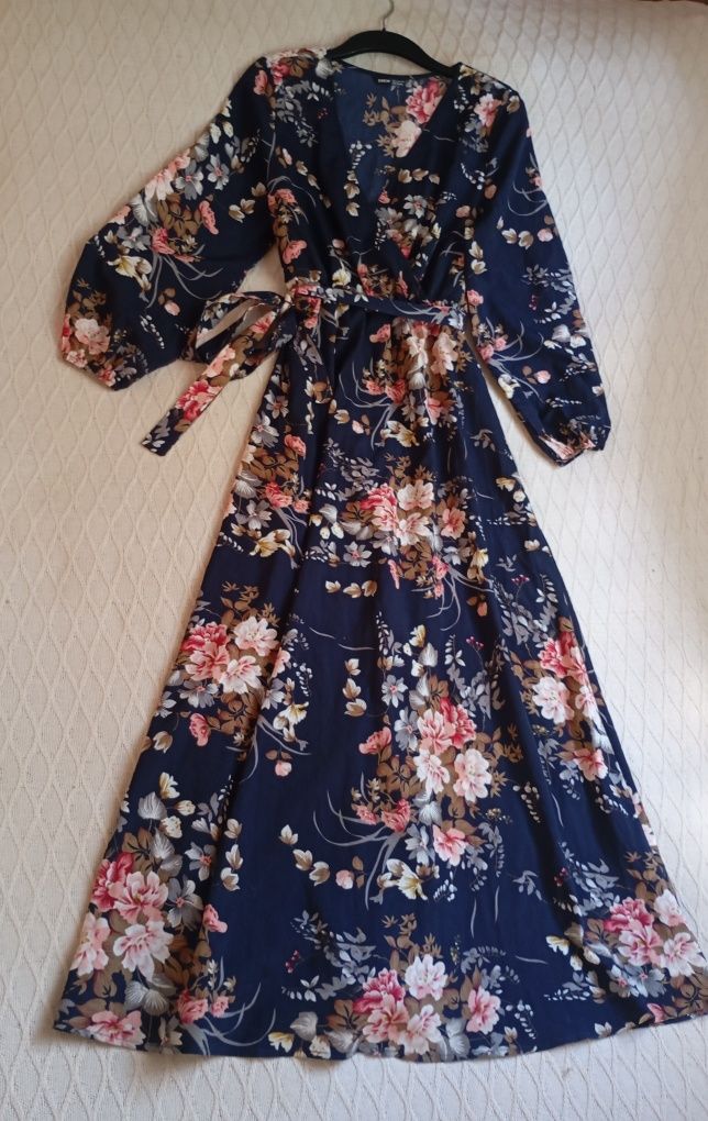 SHEIN M niesamowita długa sukienka maxi granatowa w kwiaty wyjściowa