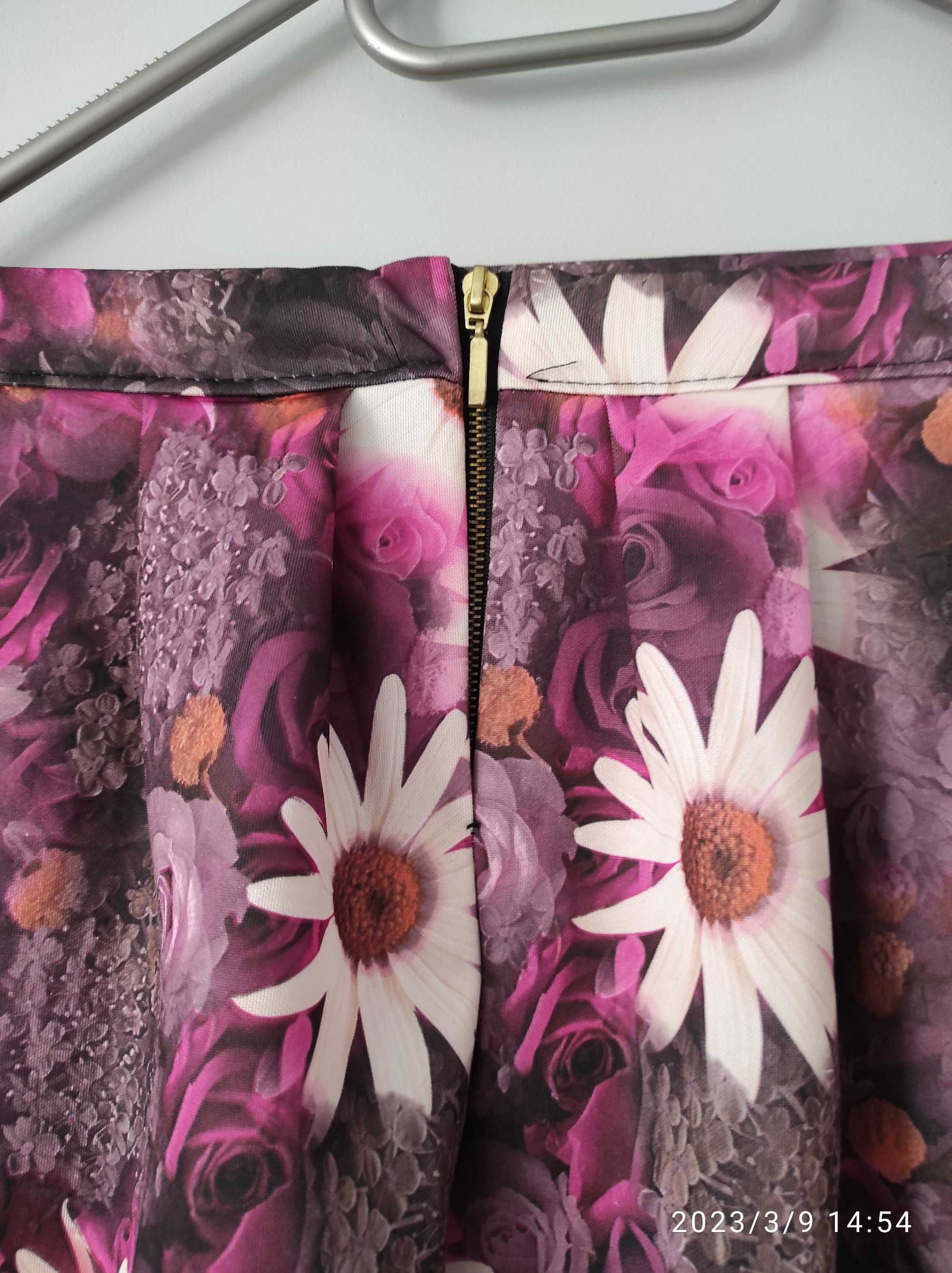 S fioletowa spódnica rozkloszowana floral