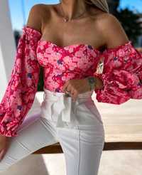 Nowa bluzka na lato w kwiaty różowa hiszpanka rozmiar 36