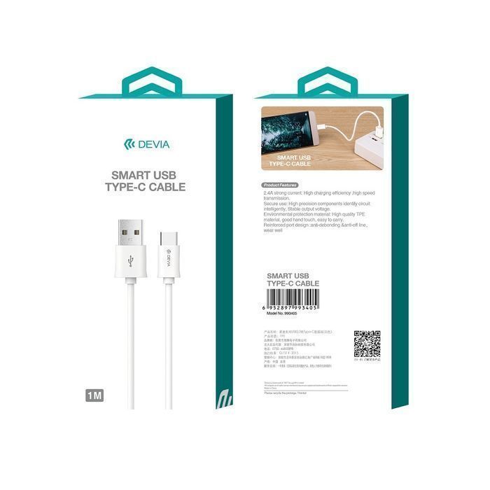 Devia Kabel Smart Usb - Usb-C 1,0 M 2,1A Biały