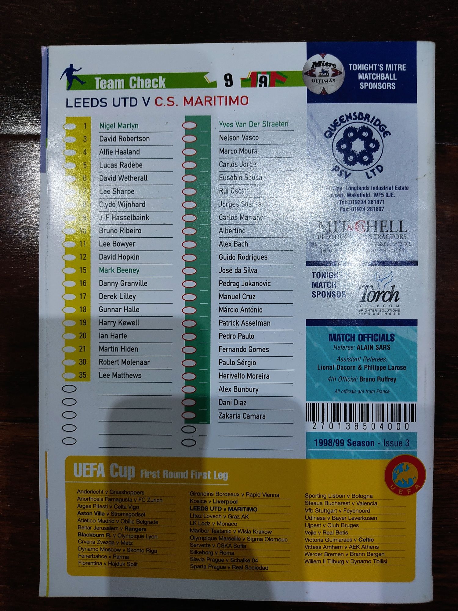 Programa oficial Leeds Marítimo UEFA 1998/99