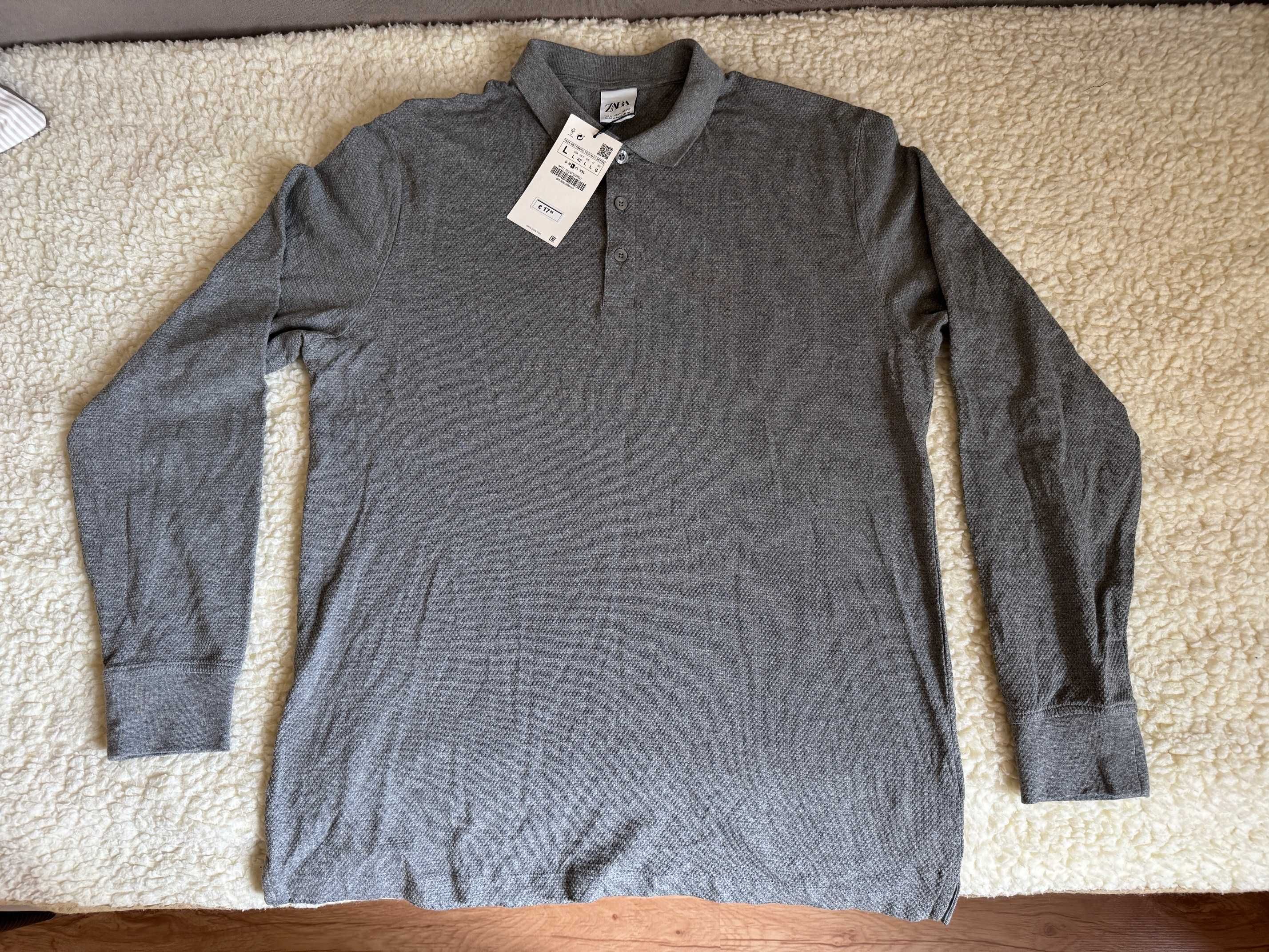 Koszulka polo longsleeve męski Zara L, nowa z metką