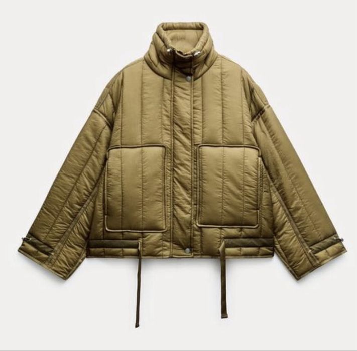 Курточка Zara, стьобана куртка хакі XS