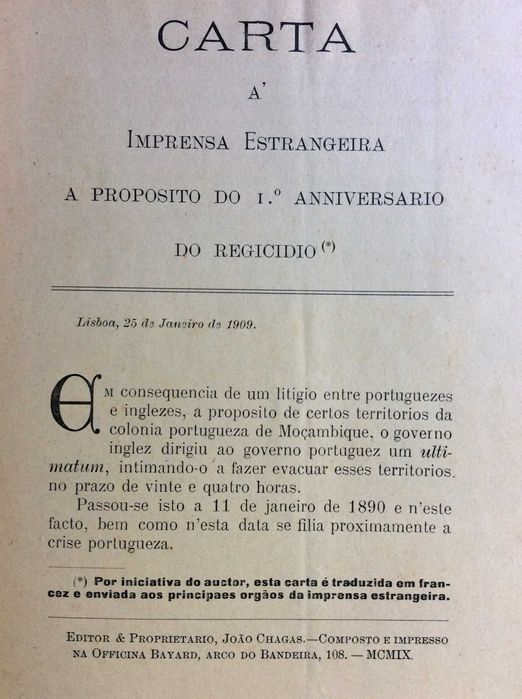 Cartas politicas. Por João Chagas. Ano 1909. Diversas cartas.