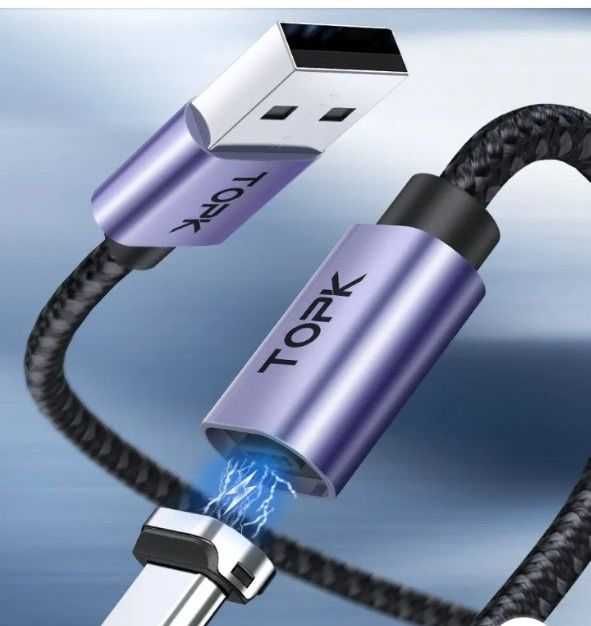 Магнітний зарядний кабель TOPK, 3A, мікро-USB, кабель типу C