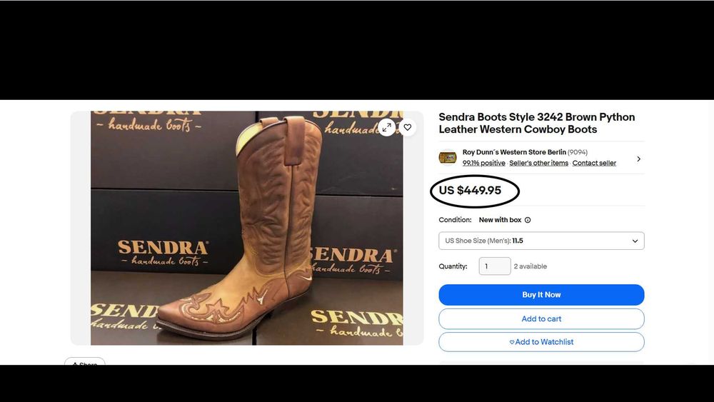 Кожаные ковбойские сапоги Sendra (Испания),женский размер