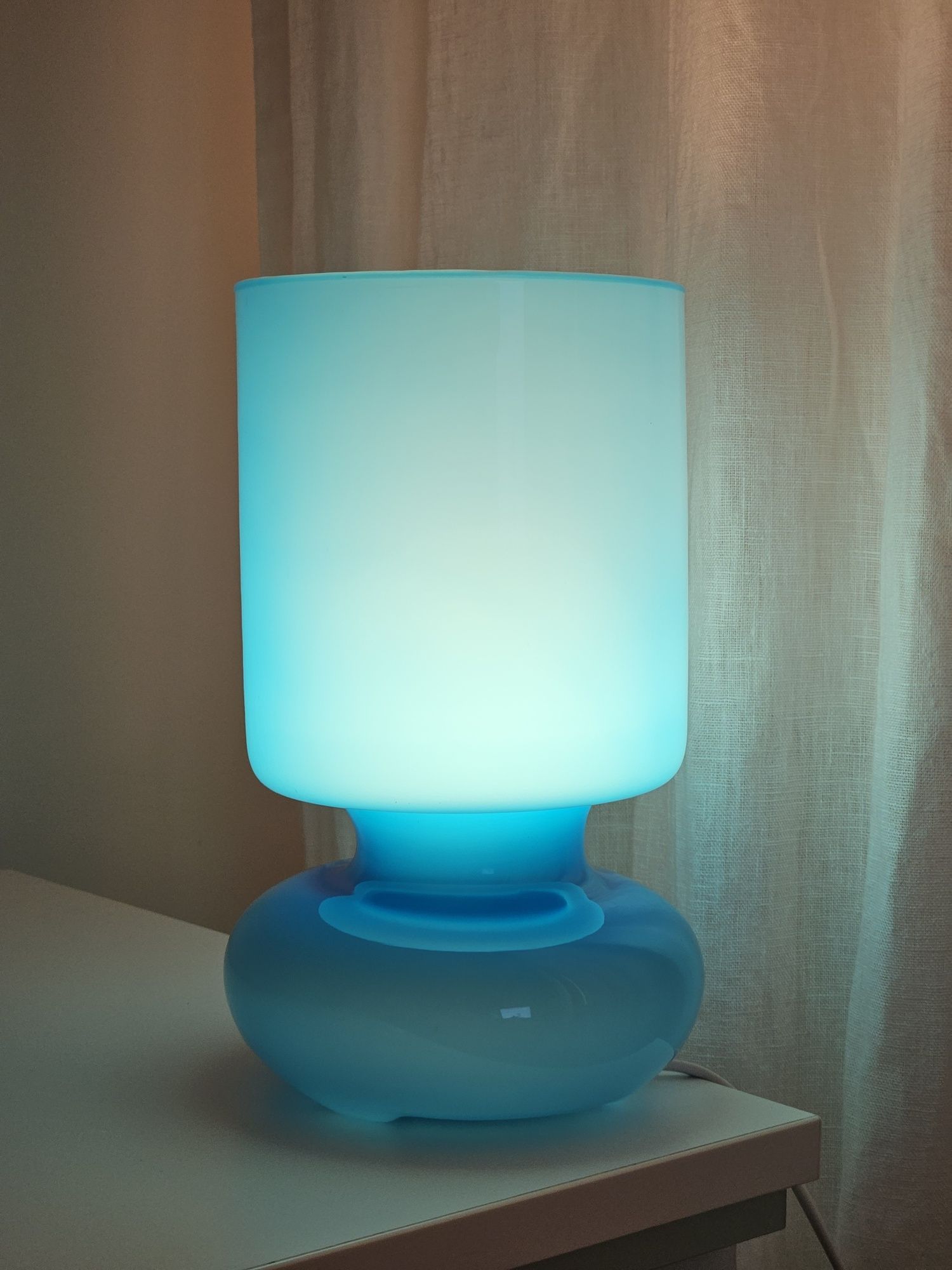 Vintage Ikea Lykta niebieska szklana lampka nocna / stołowa