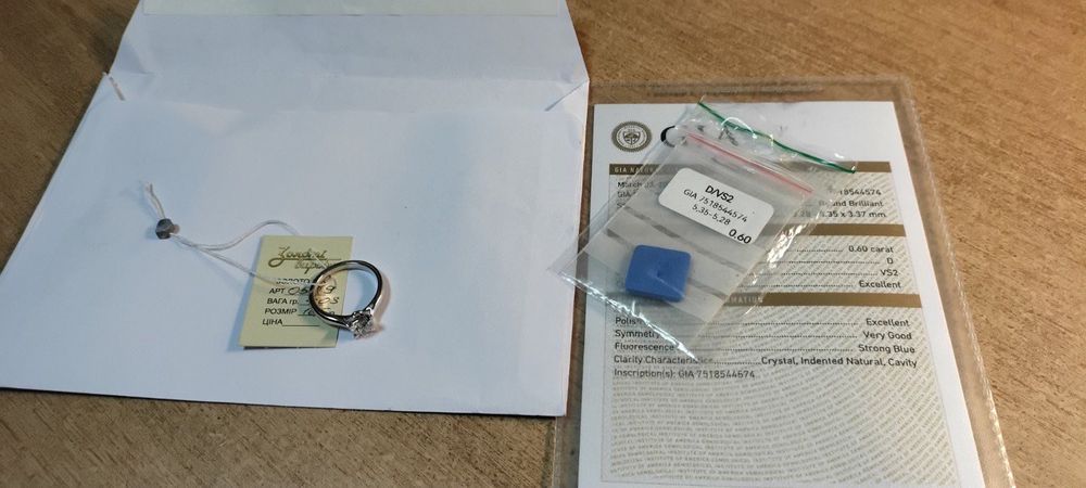 Каблучка з діамантом GIA сертифікат