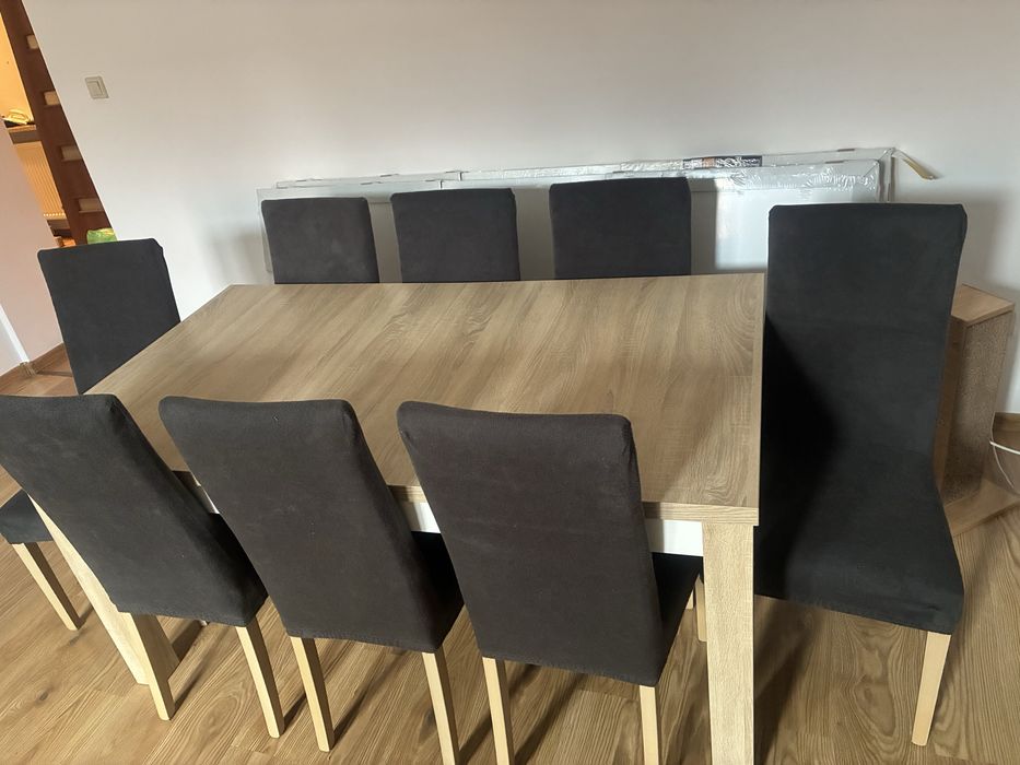 Stół 160x90 i 8 krzeseł, max rozmiar stołu 310x90