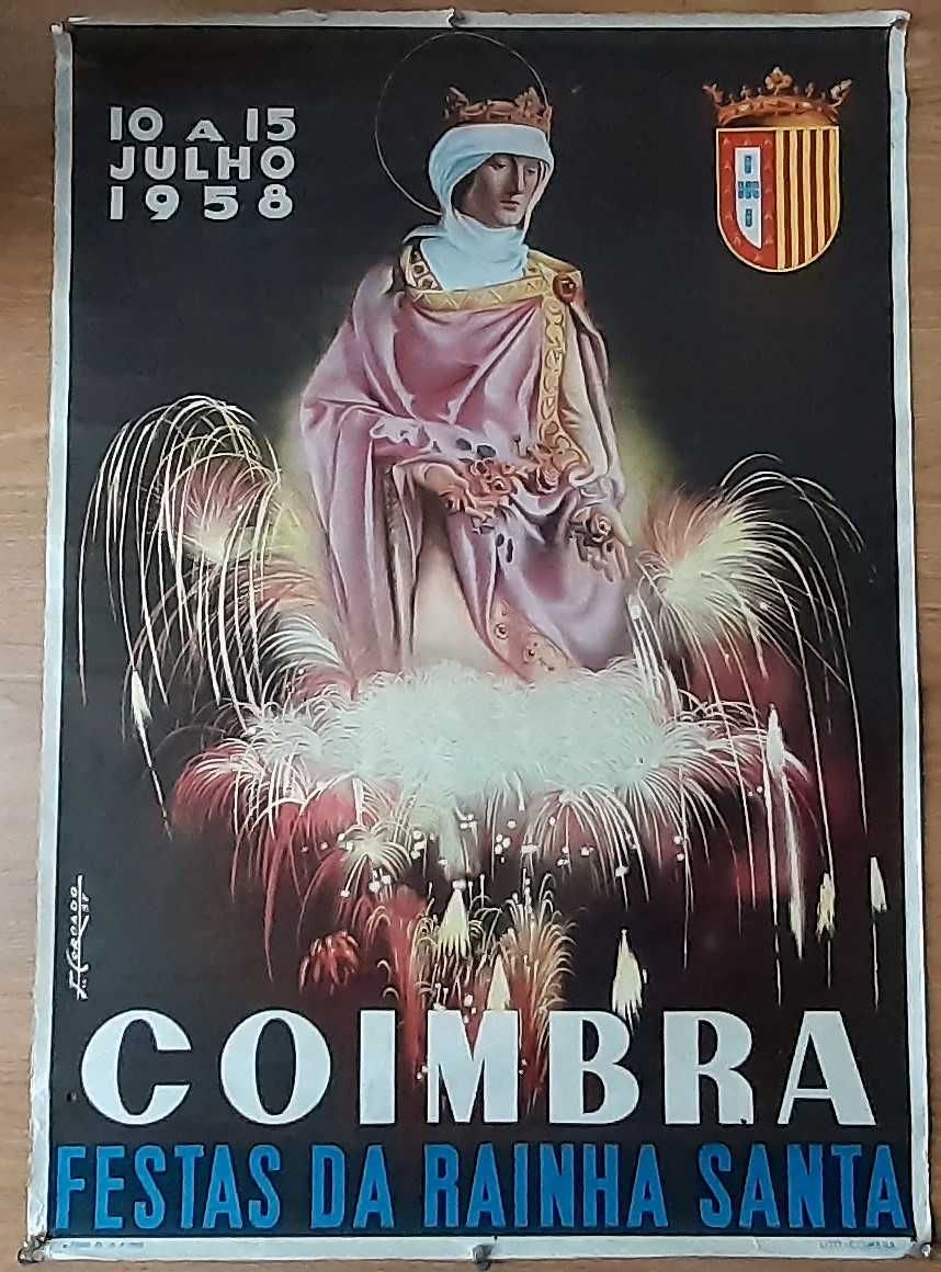 Cartaz antigo [1958] de COIMBRA Festas da Rainha Santa Poster raro