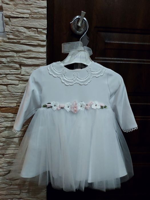 Komplet do chrztu sukienka + płaszczyk + buciki rozm 62