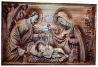 Drewniana Płaskorzeźba - obraz Święta Rodzina 75cm