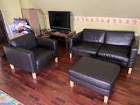 Ikea komplet wypoczynkowy ze skory naturalnej sofa, fotel i podnozek
