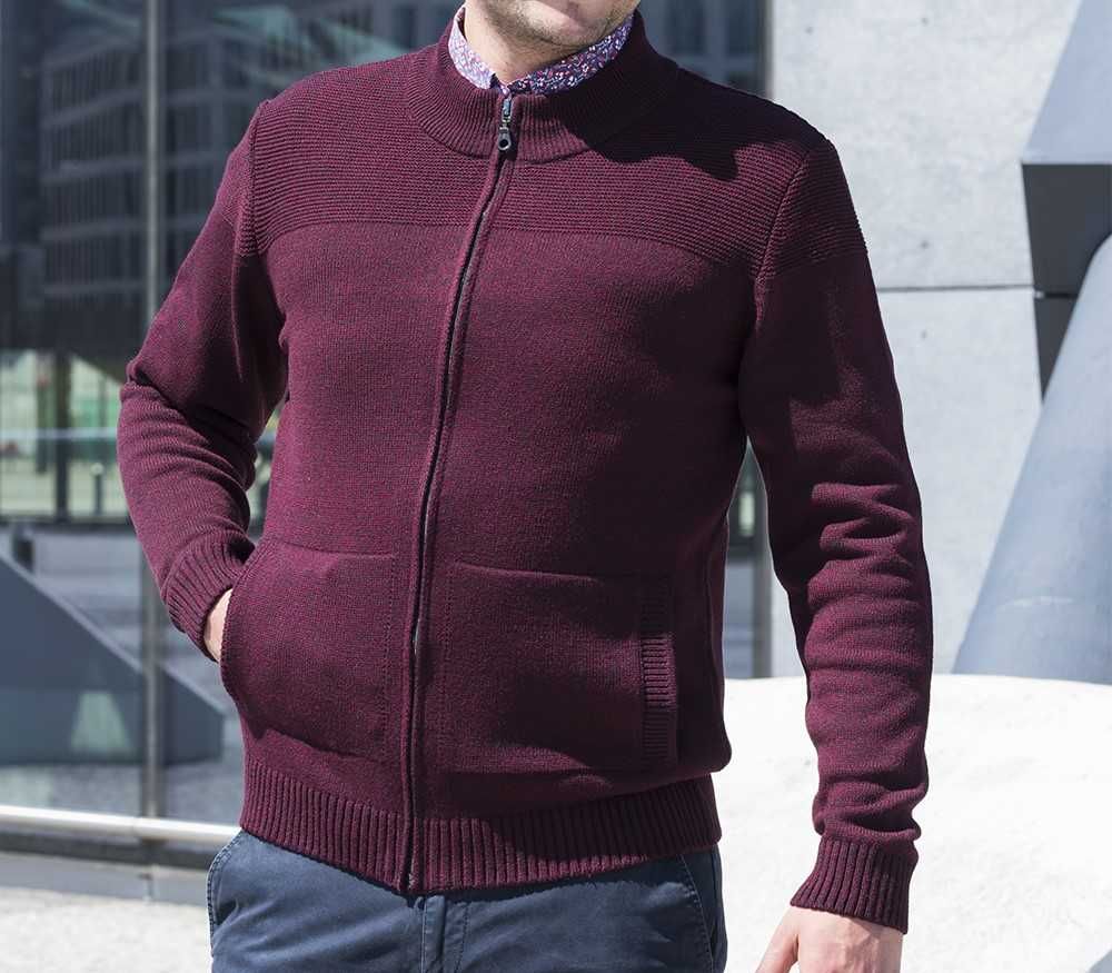 Modny rozpinany sweter męski - Śliwkowy XXL