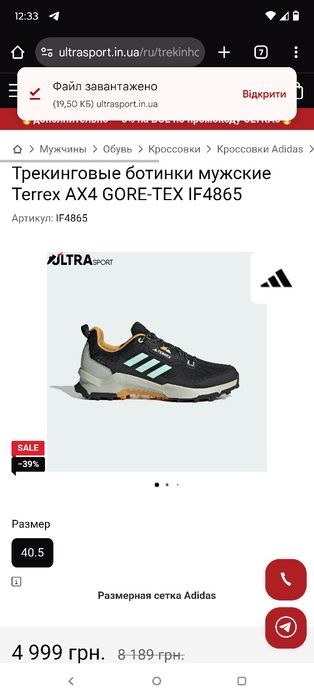 Нові оригінальні трекинговые Adidas Terrex AX4 GORE-TEX р41.5