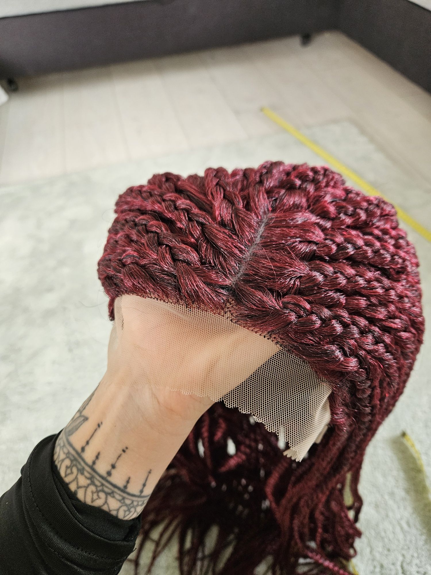 Peruka lace front warkoczyki syntetyczne bordowe afrykańskie