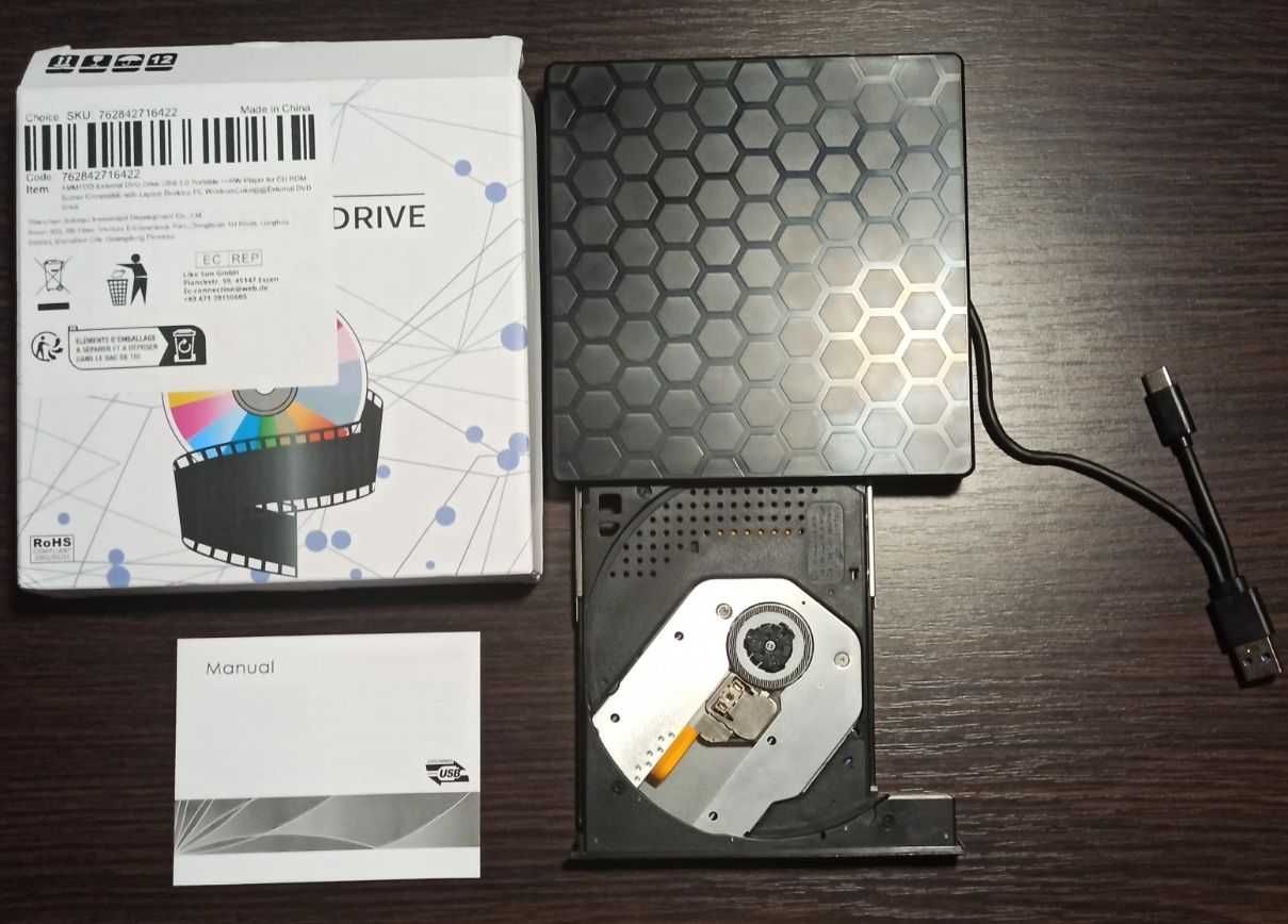 AMMTOO Зовнішній DVD-привід USB 3.0 Портативний +/-RW для запису