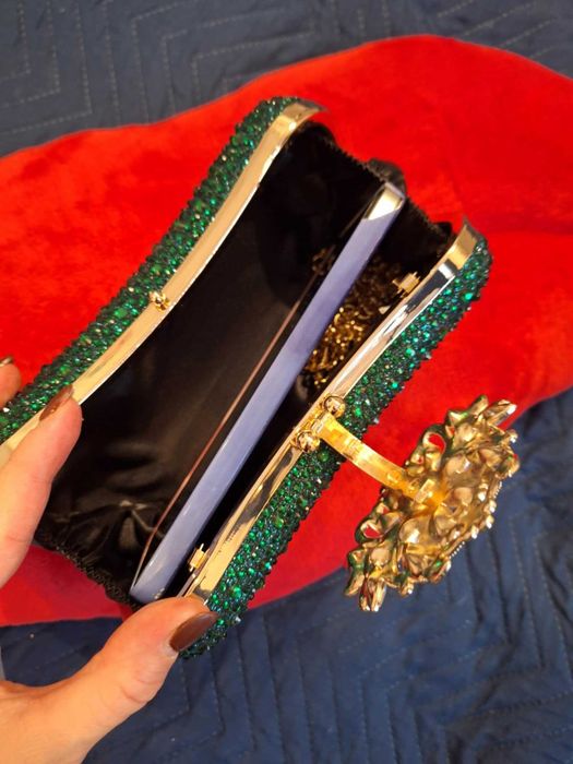 Torebka wizytowa butelkowa zieleń z kamieniami