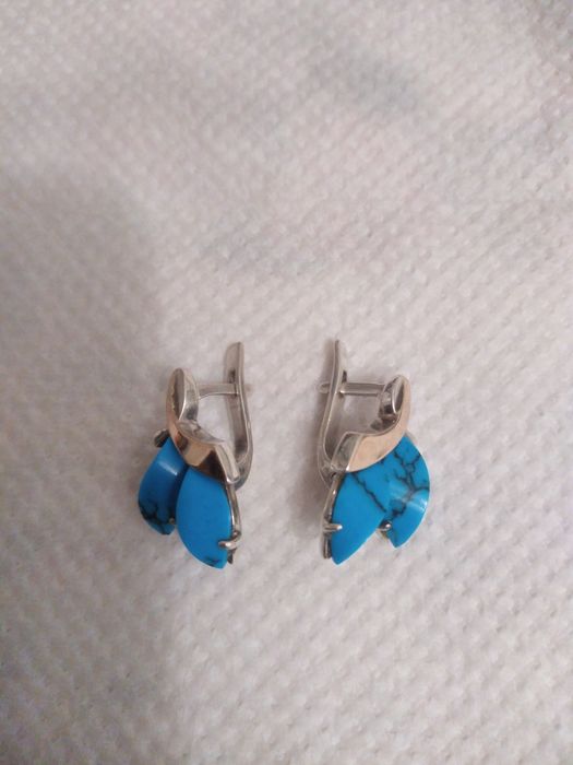 Сережки срібні з позолотою, з бірюзою