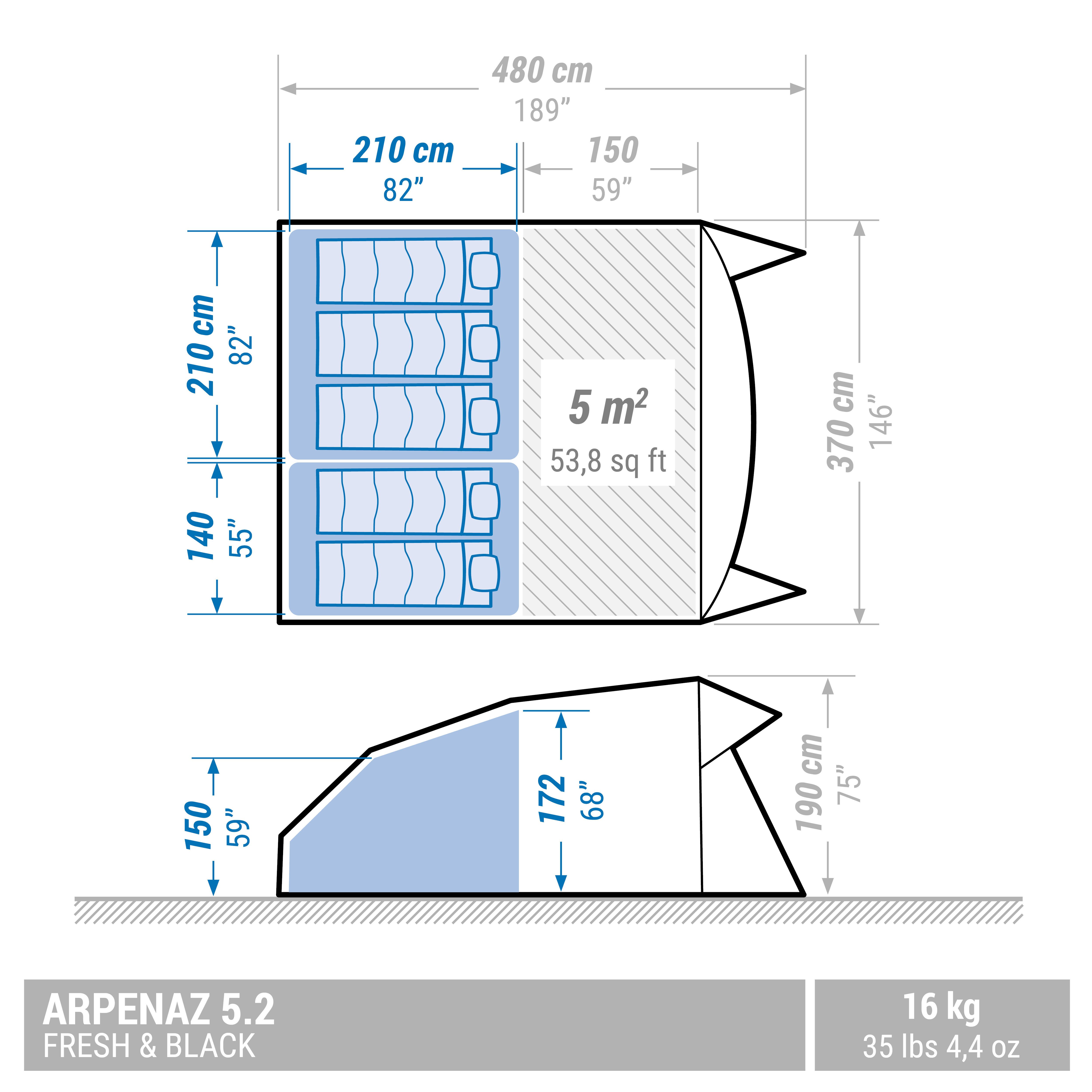 Tenda de campismo com varetas ARPENAZ 5.2 F&B - 5 pessoas -