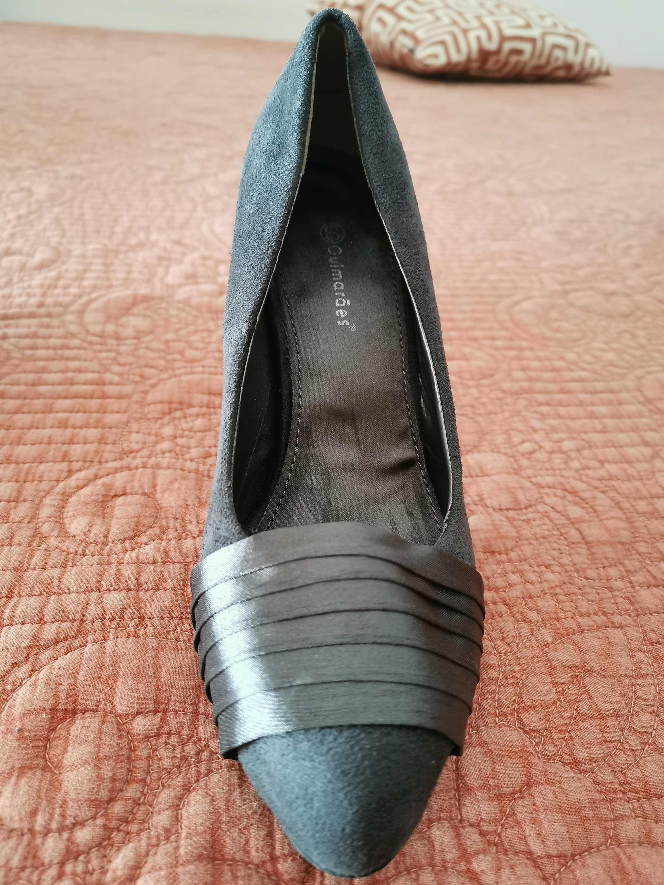 Sapatos salto, cinzentos, camurça, 37