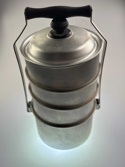 Czworaki PRL  popularnie trojak menażka obiadowa aluminium 1986 r