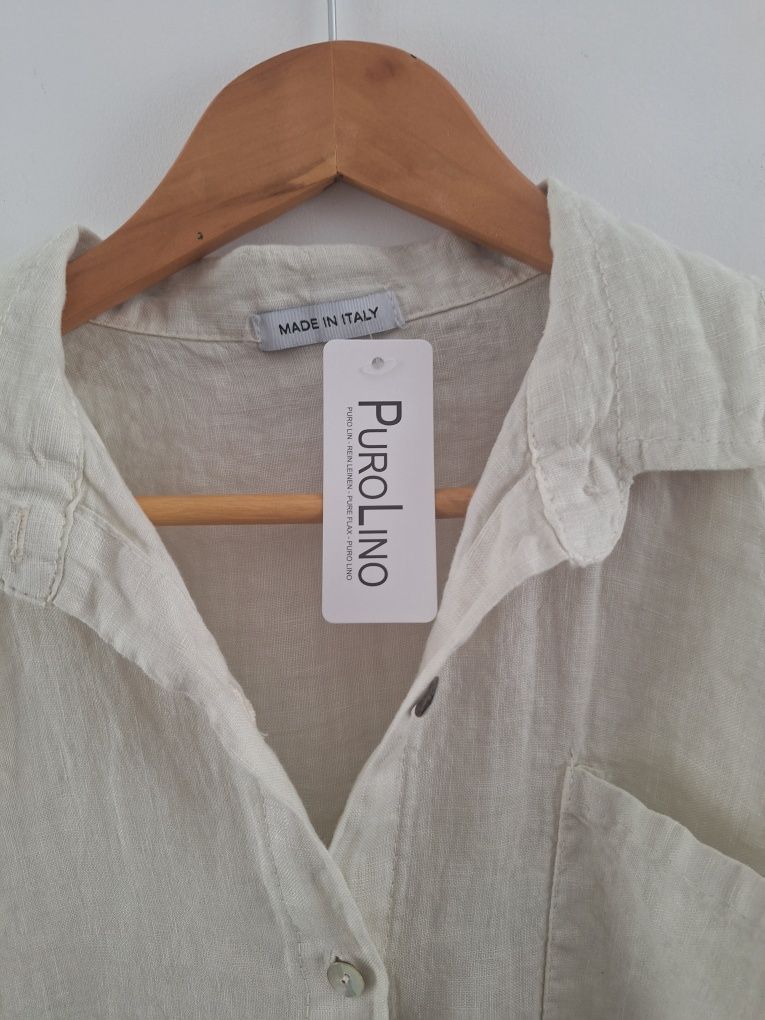 PuroLino Italy Moda komplet 100% len koszula i szorty