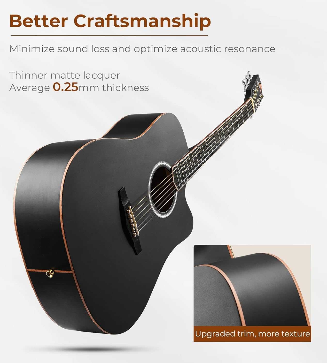 Vangoa Gitara leworęczna 4/4 Elektryczna gitara akustyczna