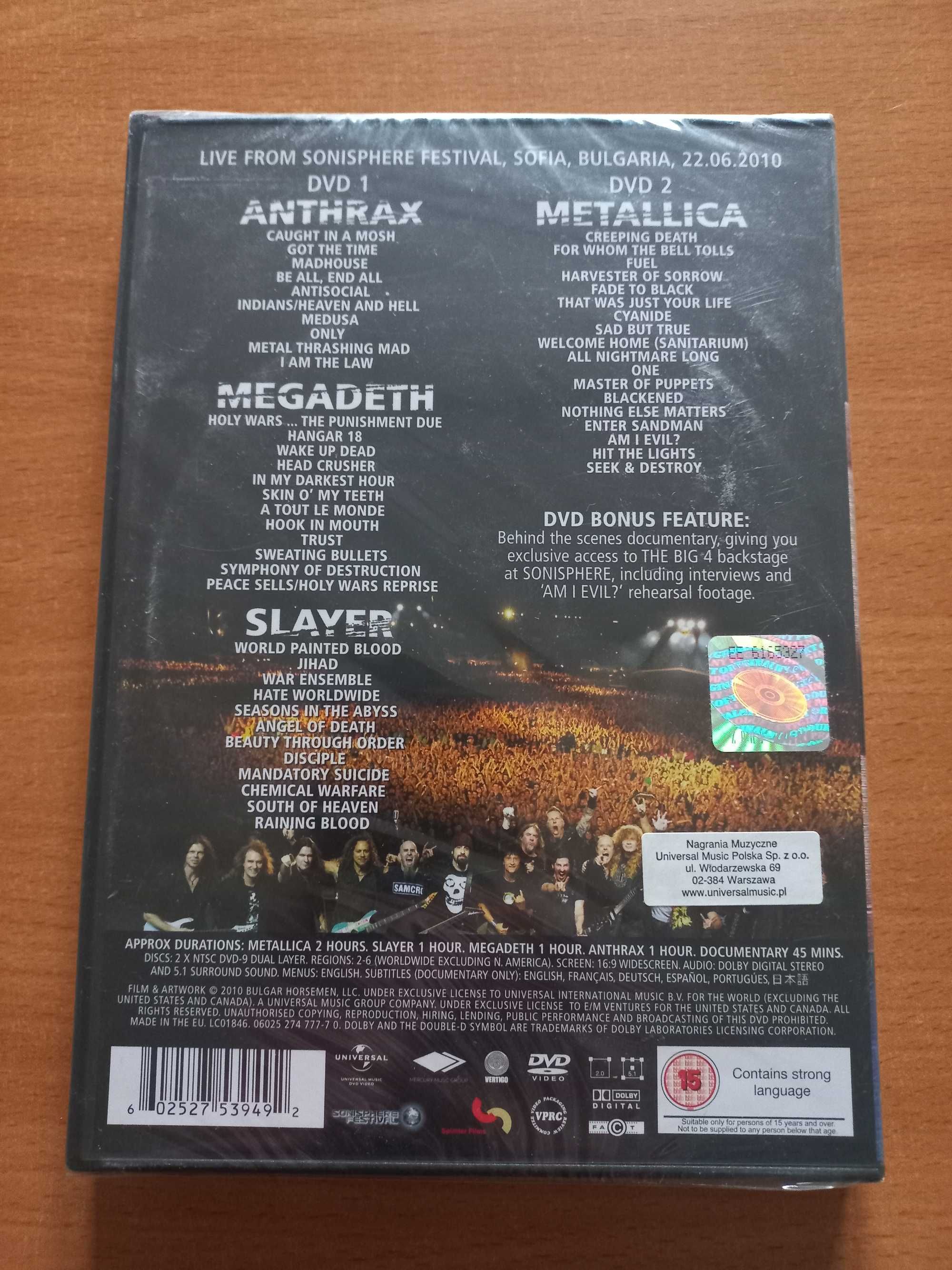 Płyta DVD 2 szt. Metallica megadeth anthrax live from Sofia, Bułgaria