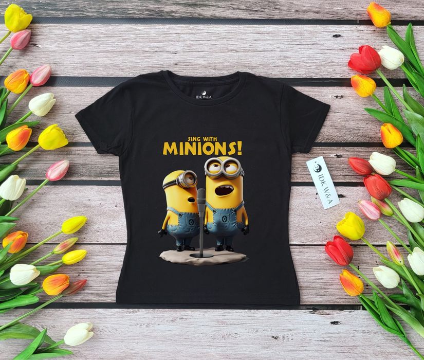 Koszulka bluzka t-shirt czarna biała rozmiar 98-170cm minionki