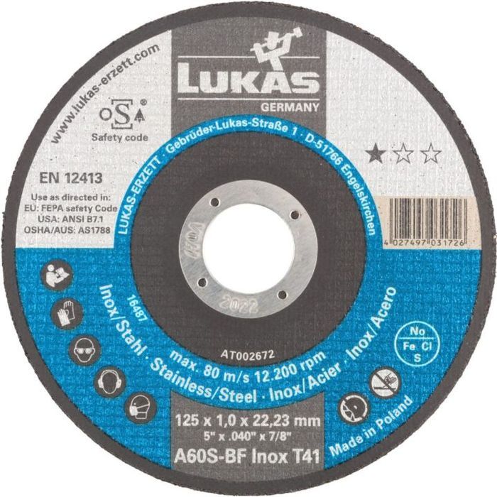 Tarcza Płaska T1A 125*1.0*22 A60S-Bf Inox Premiumflex Rottluff