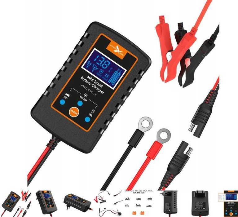 Inteligentna mini ładowarka prostownik 2w1 do akumulatorów motocyklowa