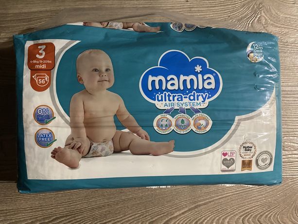 Продам памперсы Mamia ultra-dry,3 (4-9кг),56 шт