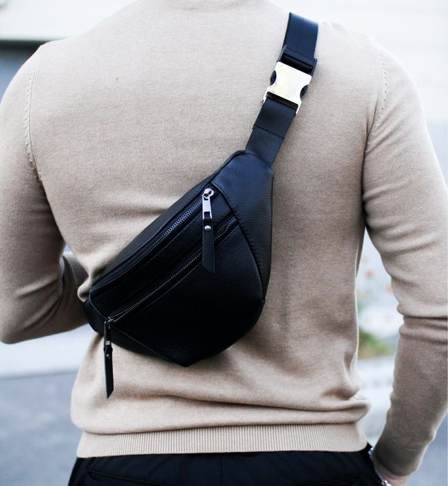 Шкіряна чоловіча сумка бананка, мужская кожаная бананка сумка барсетка