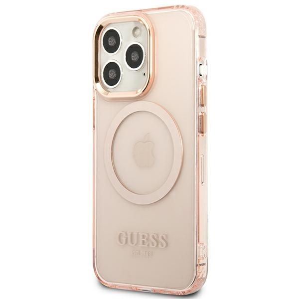 Guess Etui iPhone 13 Pro/13, Różowy Outline Translucent MagSafe
