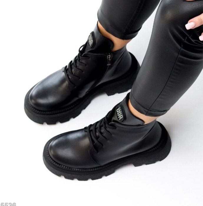 Черевики шкіряні зимові, чорні, ботинки кожа на платформі