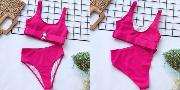 Strój Kąpielowy Damski Dwuczęściowy Kostium Wysoki Stan Top Bikini Kol