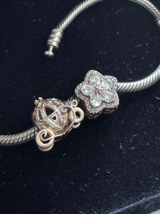 Шарм пандора карета і квіточка 14 к золото покриття