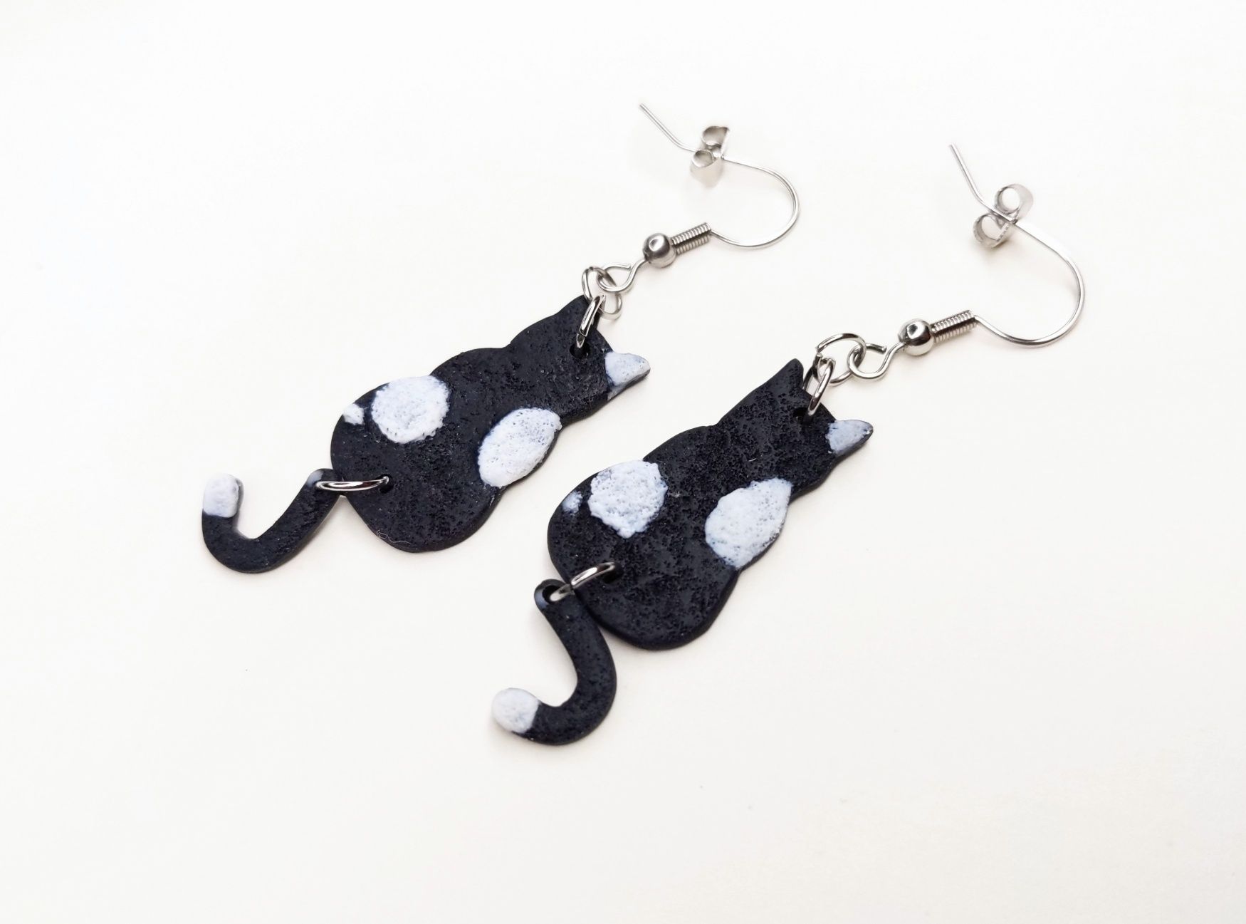 Kolczyki czarno-białe koty handmade