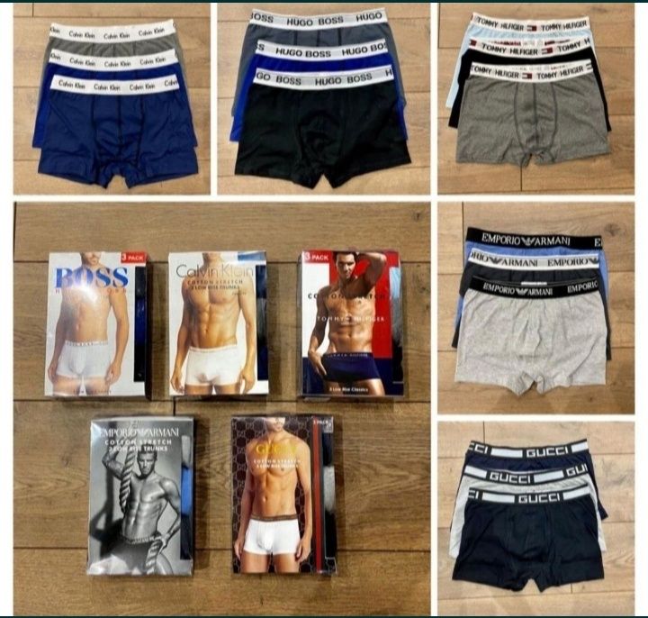 Nowe Bokserki Męskie 3pak CK Tommy Boss Armani Gucci Versace