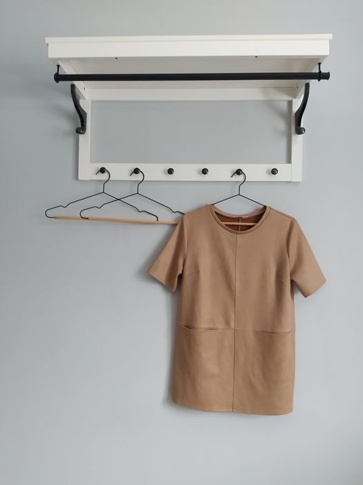 Prosta, beżowa, dłuższa, grubsza, bluzka damska, tunika Zara rozmiar L