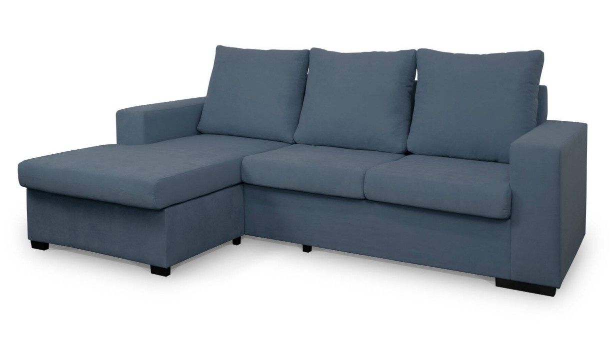 Sofa azul com chaise longue com pouco uso