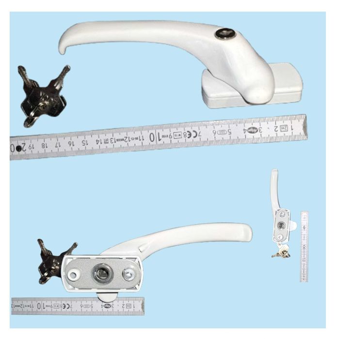 Klamka Biała do okna OKPOL zamykana na kluczyk lub bez, bez trzpienia